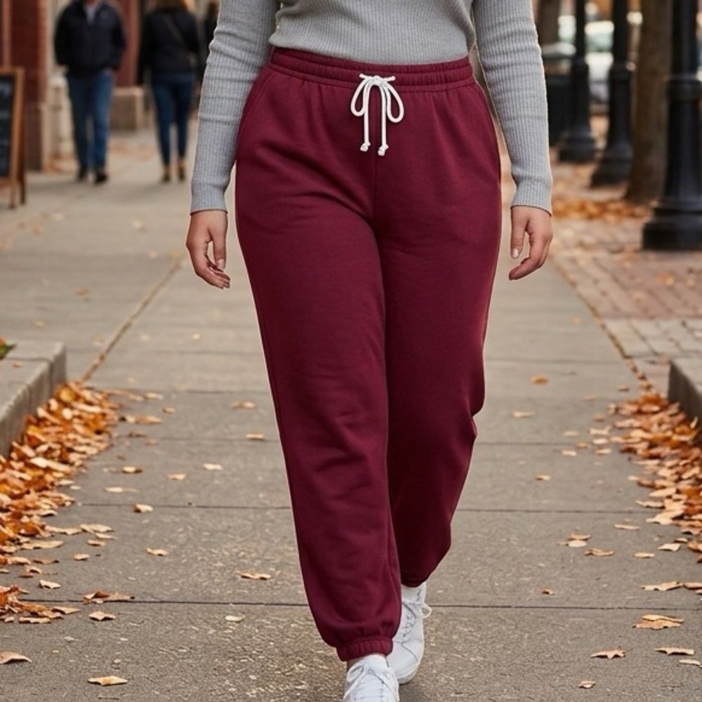 NWT Arizona Jean Co Plus Size Maroon Fleece Joggers Drawstring Waist - Size 3XL